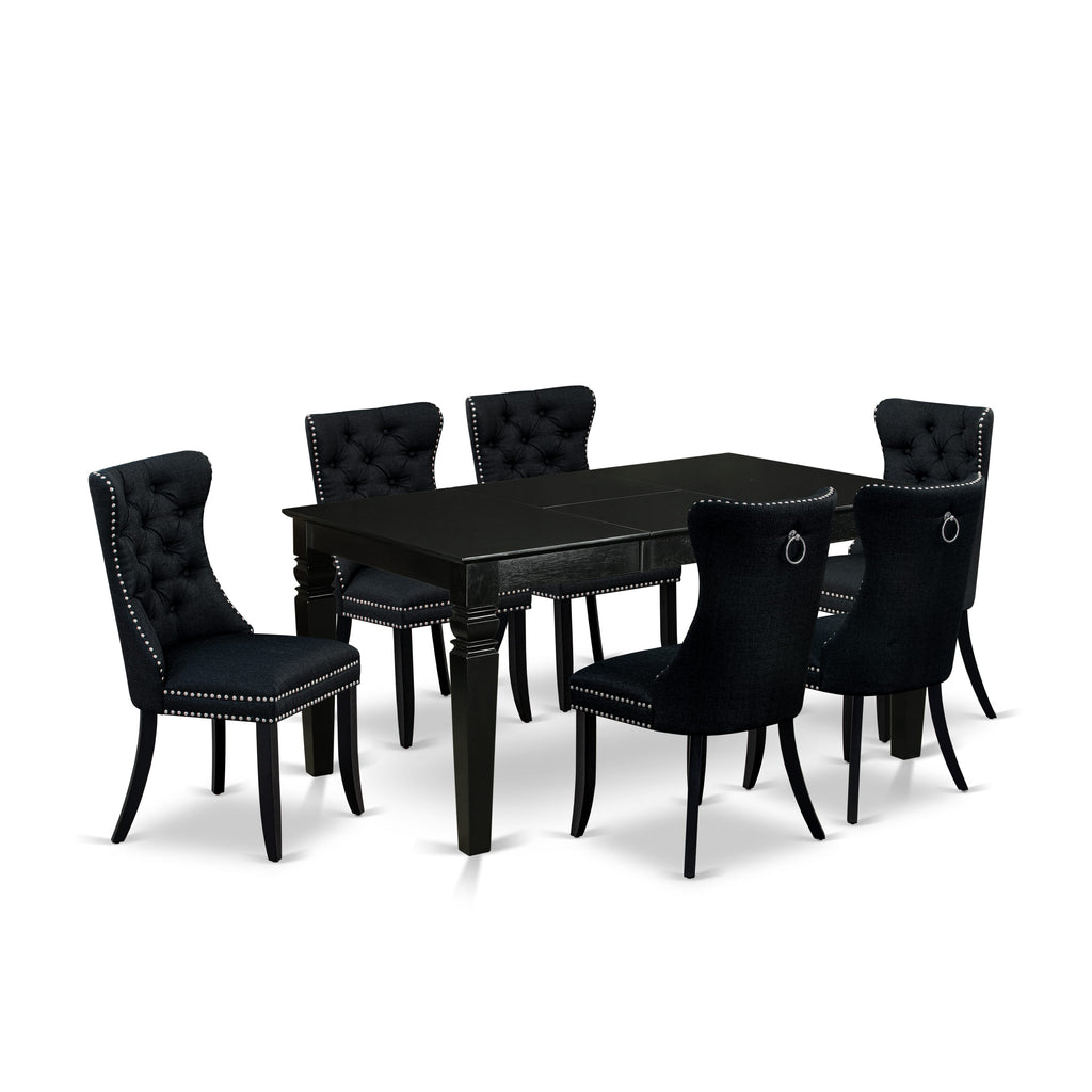 East West Furniture WEDA7-BLK-24 7 Piece Dining Table Set Includes a Rectangle Kitchen Table with Butterfly Leaf and 6 Padded Chairs, 42x60 Inch, Black