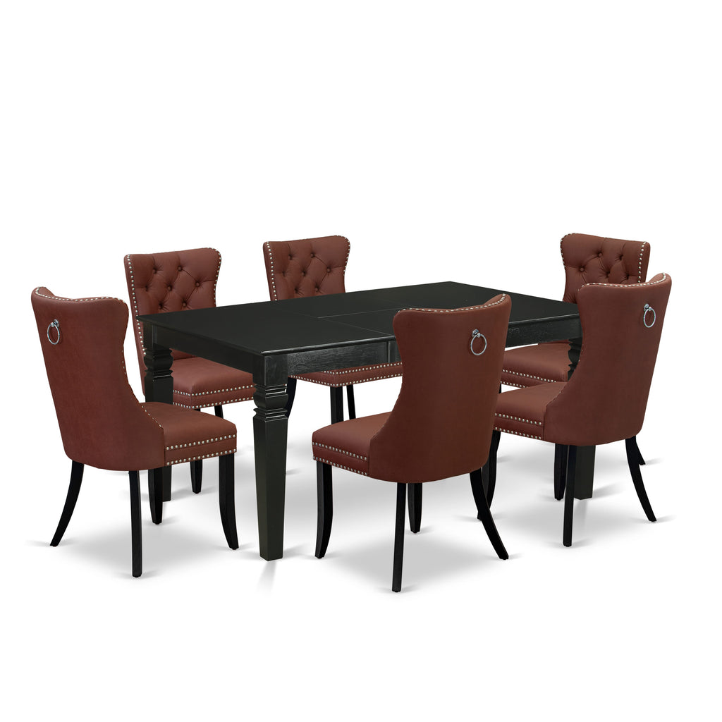 East West Furniture WEDA7-BLK-26 7 Piece Dining Set Consists of a Rectangle Kitchen Table with Butterfly Leaf and 6 Upholstered Chairs, 42x60 Inch, Black
