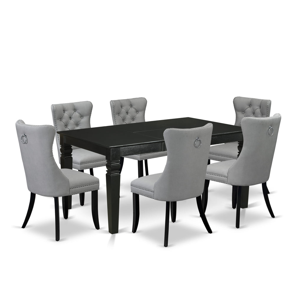 East West Furniture WEDA7-BLK-27 7 Piece Dining Set Consists of a Rectangle Kitchen Table with Butterfly Leaf and 6 Upholstered Chairs, 42x60 Inch, Black
