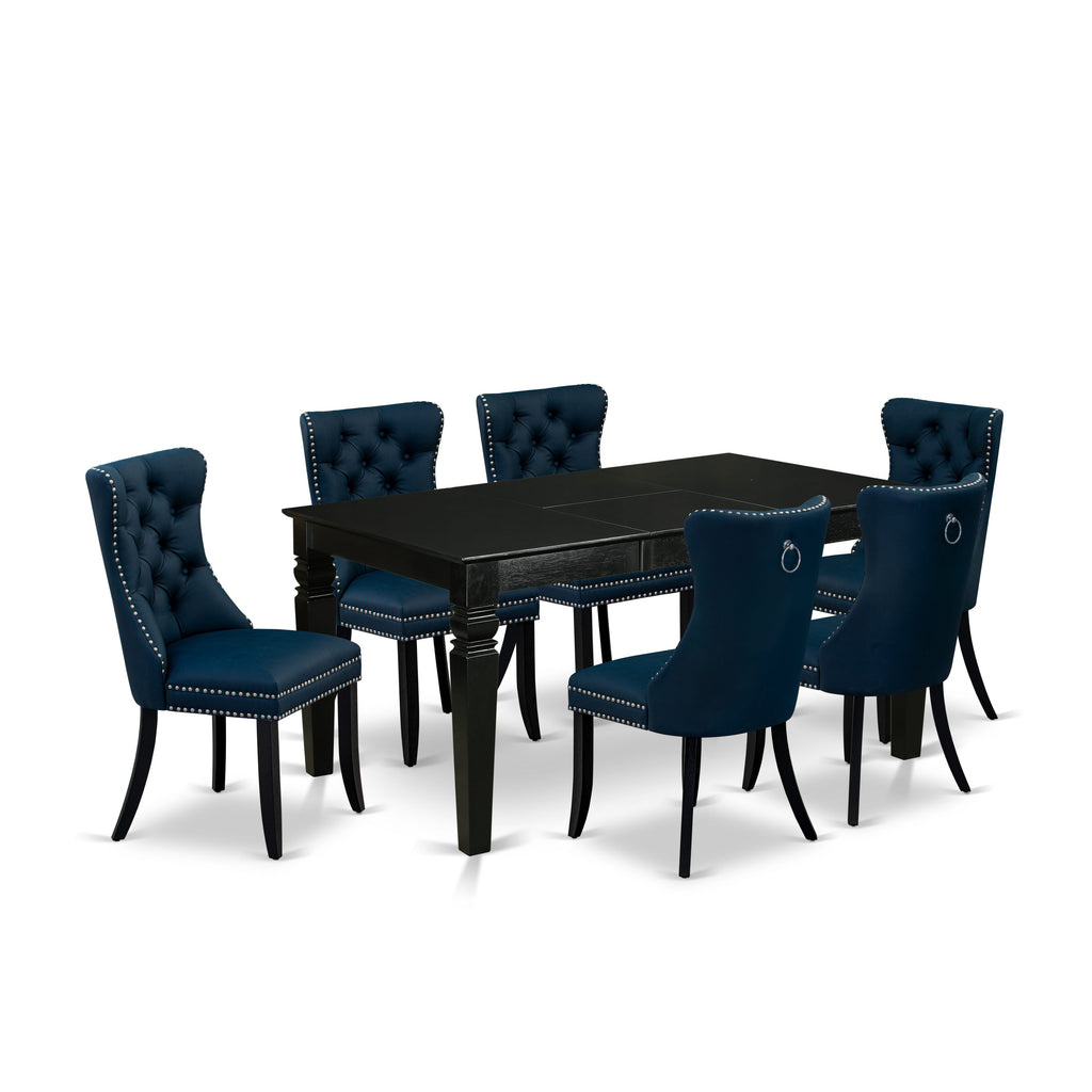 East West Furniture WEDA7-BLK-29 7 Piece Dining Table Set Includes a Rectangle Kitchen Table with Butterfly Leaf and 6 Padded Chairs, 42x60 Inch, Black