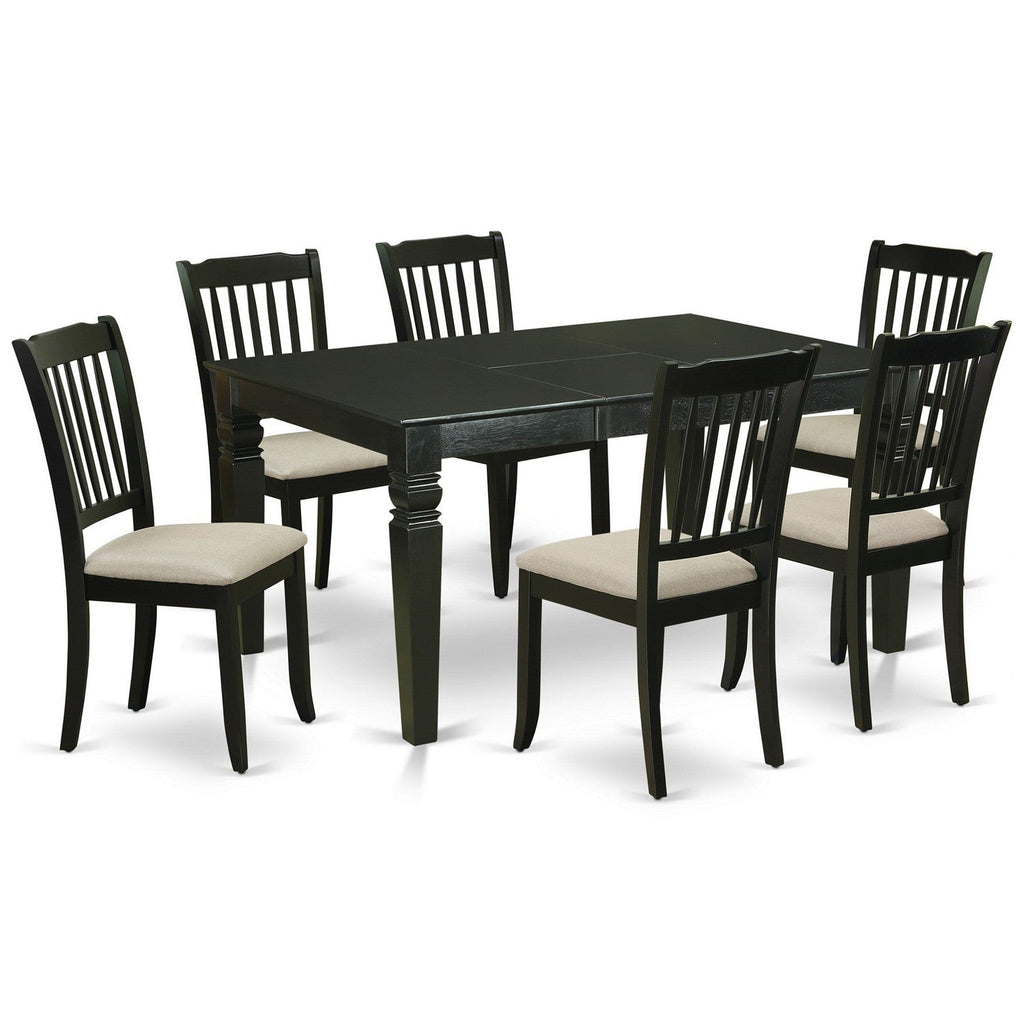 East West Furniture WEDA7-BLK-C 7 Piece Dinette Set Consist of a Rectangle Dining Room Table with Butterfly Leaf and 6 Linen Fabric Upholstered Dining Chairs, 42x60 Inch, Black