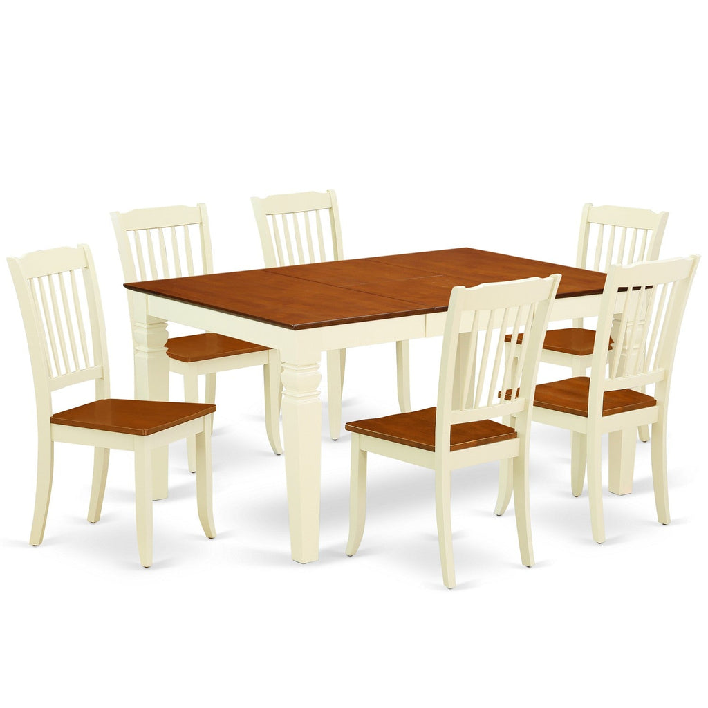 East West Furniture WEDA7-BMK-W 7 Piece Dining Room Table Set Consist of a Rectangle Wooden Table with Butterfly Leaf and 6 Kitchen Dining Chairs, 42x60 Inch, Buttermilk & Cherry
