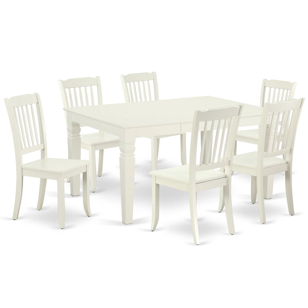 East West Furniture WEDA7-LWH-W 7 Piece Kitchen Table & Chairs Set Consist of a Rectangle Dining Room Table with Butterfly Leaf and 6 Dining Chairs, 42x60 Inch, Linen White