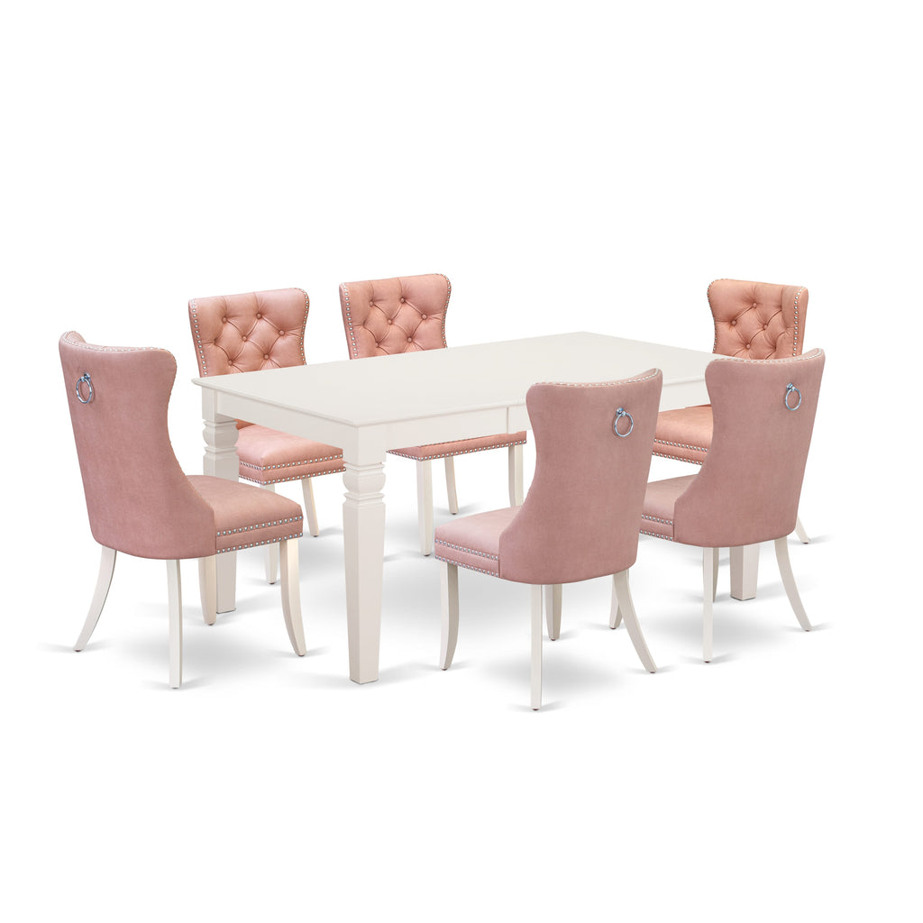 East West Furniture WEDA7-WHI-23 7 Piece Dinette Set Consists of a Rectangle Dining Table with Butterfly Leaf and 6 Upholstered Parson Chairs, 42x60 Inch, linen white