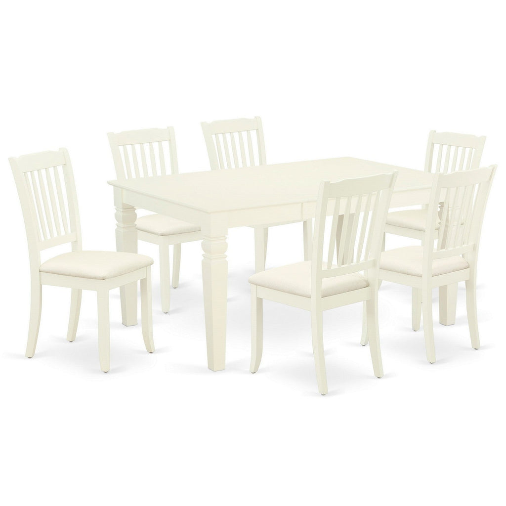 East West Furniture WEDA7-WHI-C 7 Piece Kitchen Table Set Consist of a Rectangle Dining Table with Butterfly Leaf and 6 Linen Fabric Dining Room Chairs, 42x60 Inch, Linen White