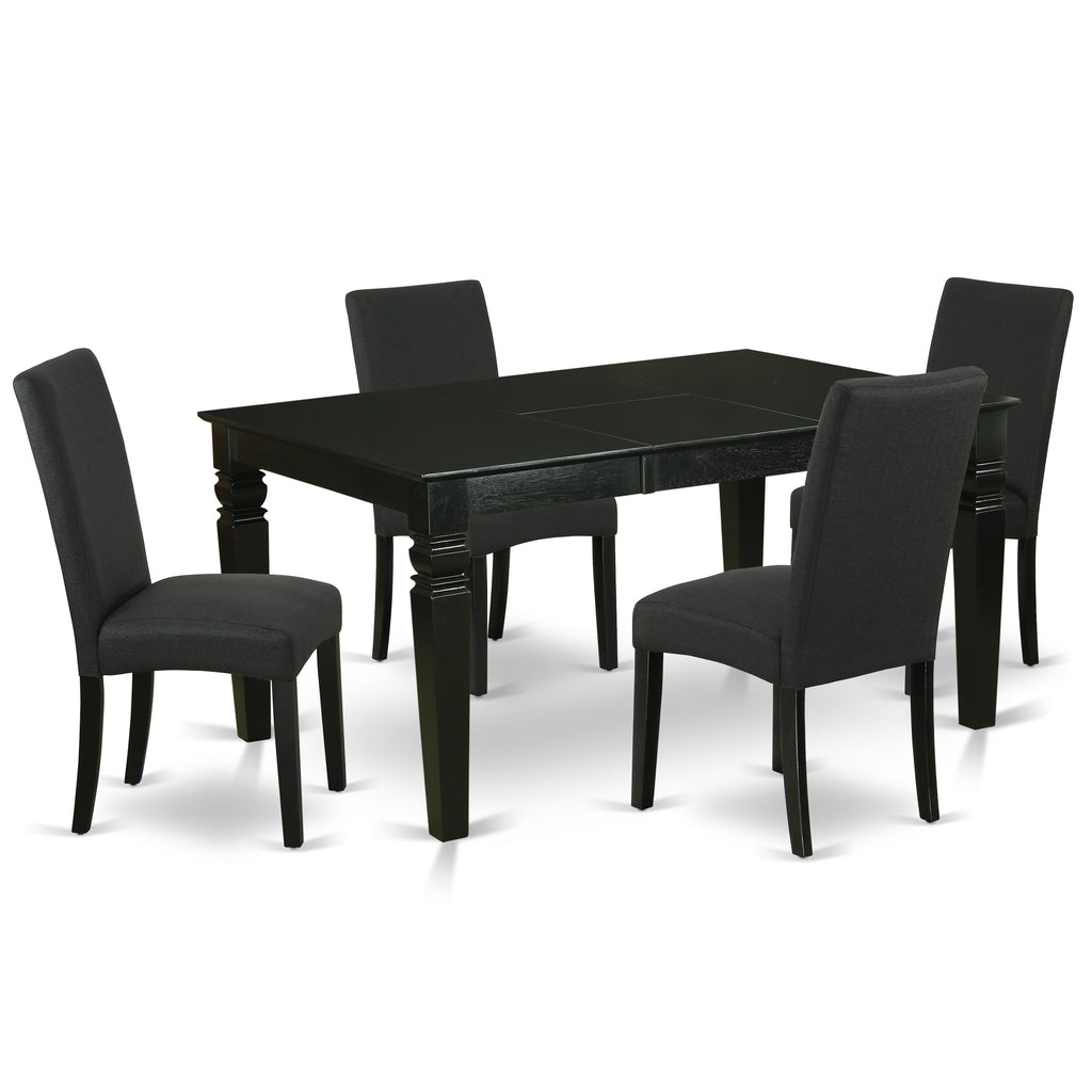 East West Furniture WEDR5-BLK-24 5 Piece Kitchen Table Set Includes a Rectangle Dining Table with Butterfly Leaf and 4 Black Color Linen Fabric Upholstered Chairs, 42x60 Inch, Black