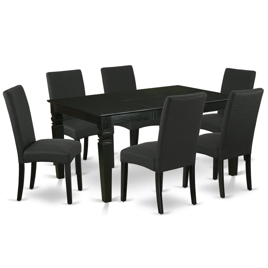 East West Furniture WEDR7-BLK-24 7 Piece Dining Set Consist of a Rectangle Dining Room Table with Butterfly Leaf and 6 Black Color Linen Fabric Upholstered Chairs, 42x60 Inch, Black