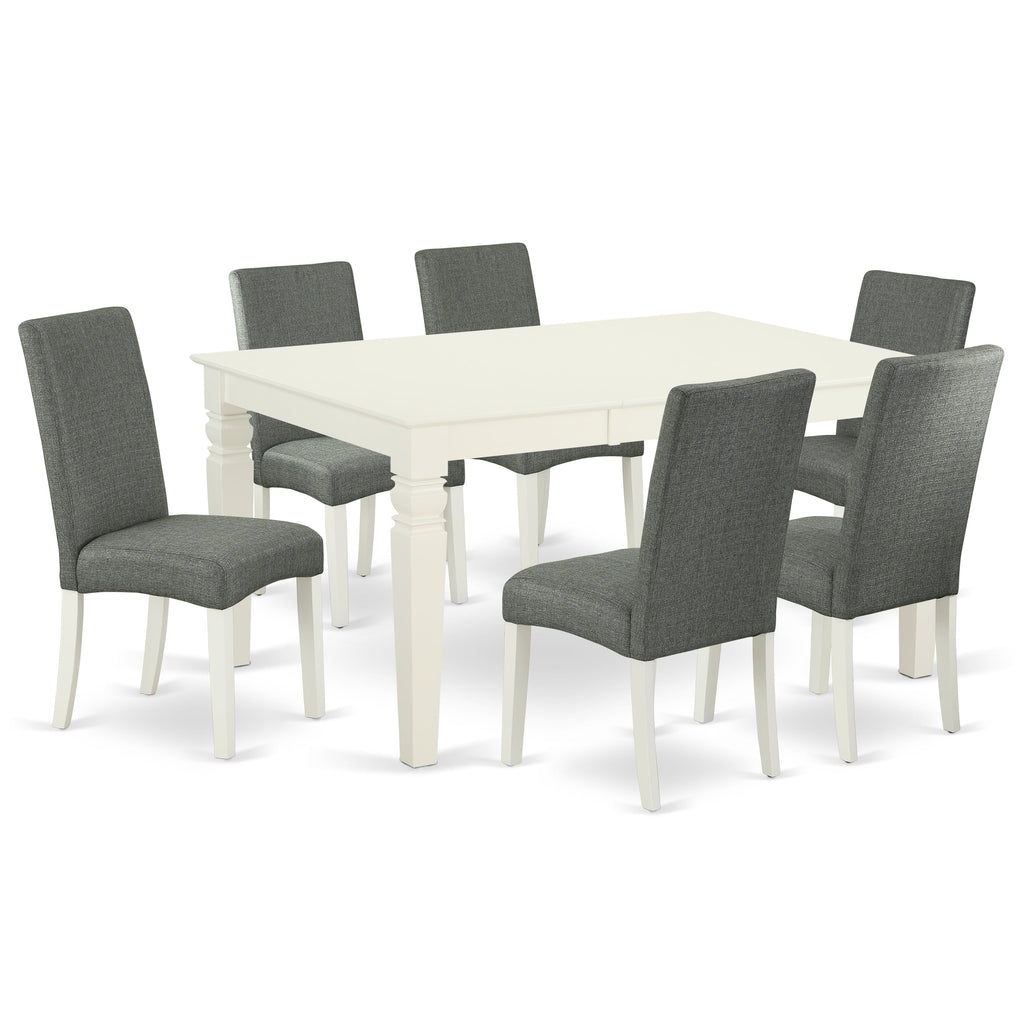 East West Furniture WEDR7-LWH-07 7 Piece Dining Set Consist of a Rectangle Dining Room Table with Butterfly Leaf and 6 Gray Linen Fabric Upholstered Parson Chairs, 42x60 Inch, Linen White