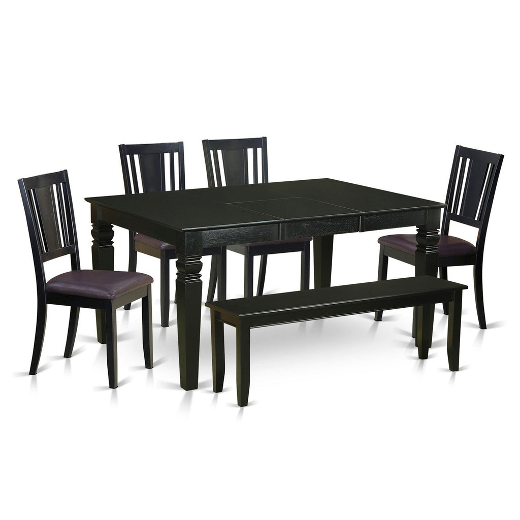 East West Furniture WEDU6D-BLK-LC 6 Piece Dining Set Contains a Rectangle Dining Table with Butterfly Leaf and 4 Faux Leather Kitchen Chairs with a Bench, 42x60 Inch, Black
