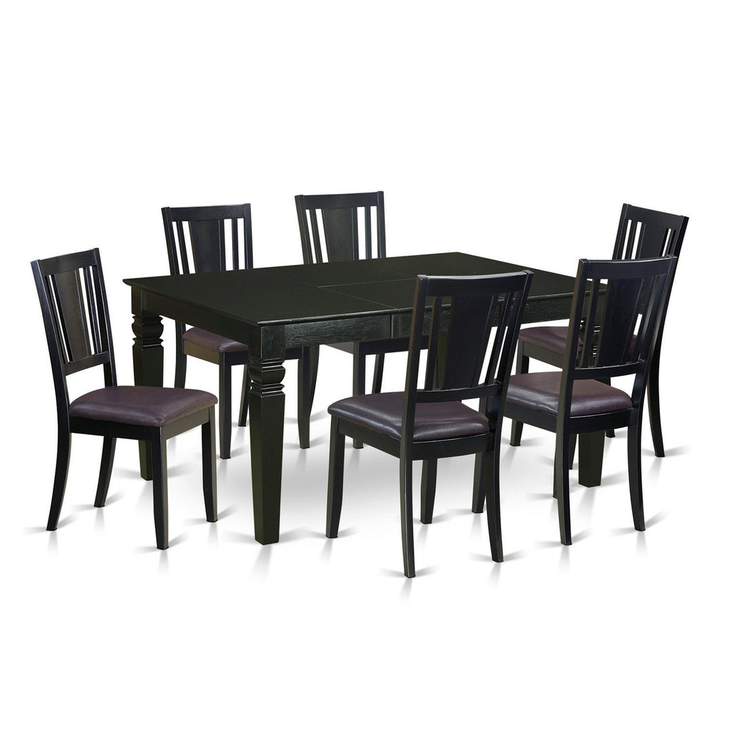 East West Furniture WEDU7-BLK-LC 7 Piece Dining Table Set Consist of a Rectangle Dinner Table with Butterfly Leaf and 6 Faux Leather Dining Room Chairs, 42x60 Inch, Black