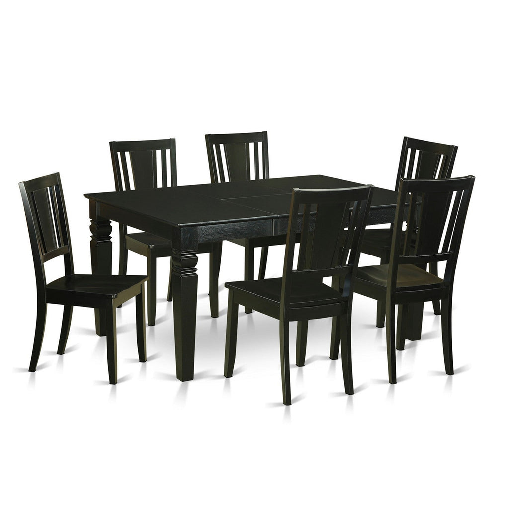East West Furniture WEDU7-BLK-W 7 Piece Kitchen Table Set Consist of a Rectangle Dining Table with Butterfly Leaf and 6 Dining Chairs, 42x60 Inch, Black