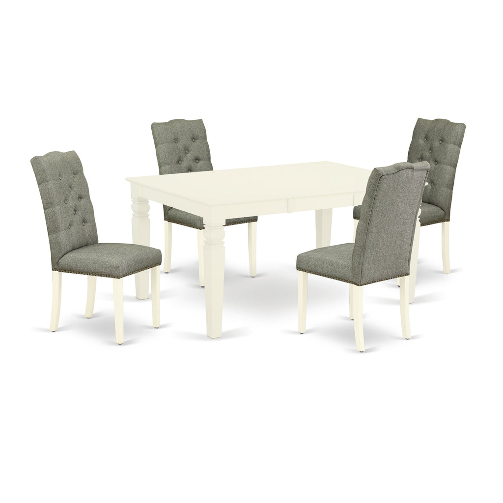 East West Furniture WEEL5-WHI-07 5 Piece Dining Set Includes a Rectangle Dining Room Table with Butterfly Leaf and 4 Gray Linen Fabric Upholstered Chairs, 42x60 Inch, Linen White