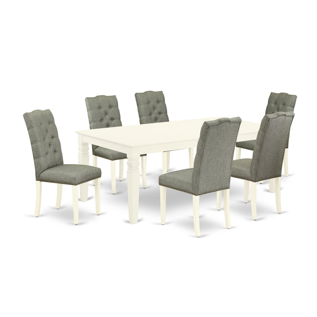 East West Furniture WEEL7-WHI-07 7 Piece Dining Set Consist of a Rectangle Dining Room Table with Butterfly Leaf and 6 Gray Linen Fabric Upholstered Chairs, 42x60 Inch, Linen White