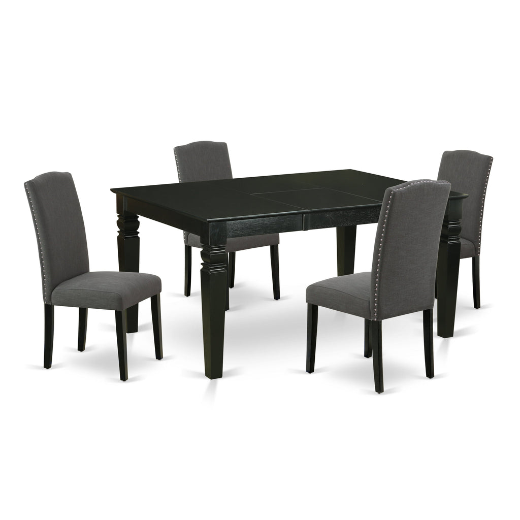 East West Furniture WEEN5-BLK-20 5 Piece Kitchen Table Set Includes a Rectangle Dining Table with Butterfly Leaf and 4 Dark Gotham Linen Fabric Upholstered Chairs, 42x60 Inch, Black