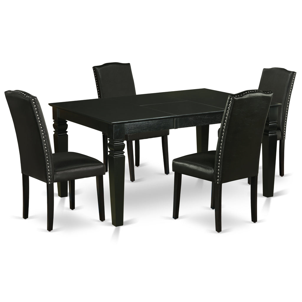 East West Furniture WEEN5-BLK-69 5 Piece Modern Dining Table Set Includes a Rectangle Wooden Table with Butterfly Leaf and 4 Black Faux Leather Parsons Dining Chairs, 42x60 Inch, Black