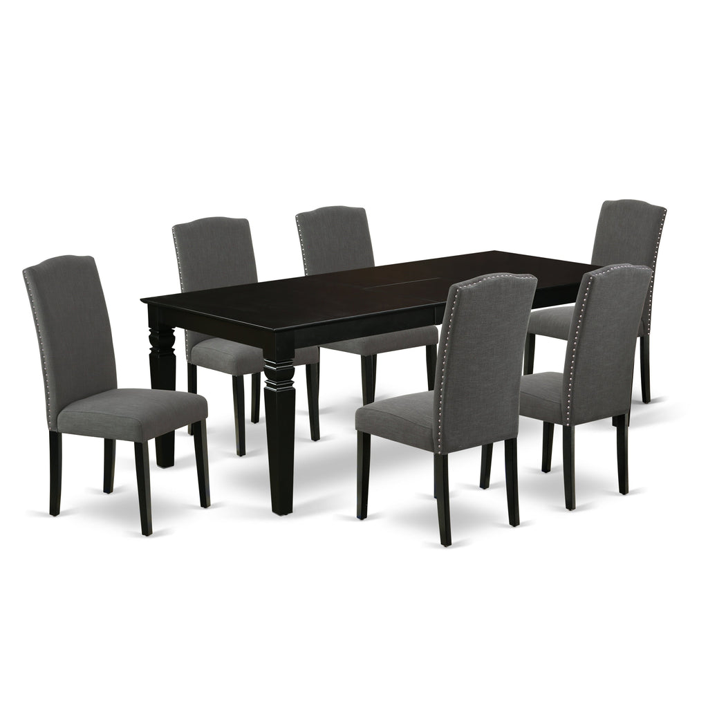 East West Furniture WEEN7-BLK-20 7 Piece Dining Set Consist of a Rectangle Dining Room Table with Butterfly Leaf and 6 Dark Gotham Linen Fabric Upholstered Chairs, 42x60 Inch, Black