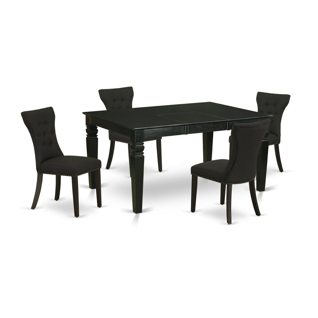 East West Furniture WEGA5-BLK-24 5 Piece Kitchen Table Set for 4 Includes a Rectangle Dining Room Table with Butterfly Leaf and 4 Black Linen Fabric Parsons Chairs, 42x60 Inch, Black