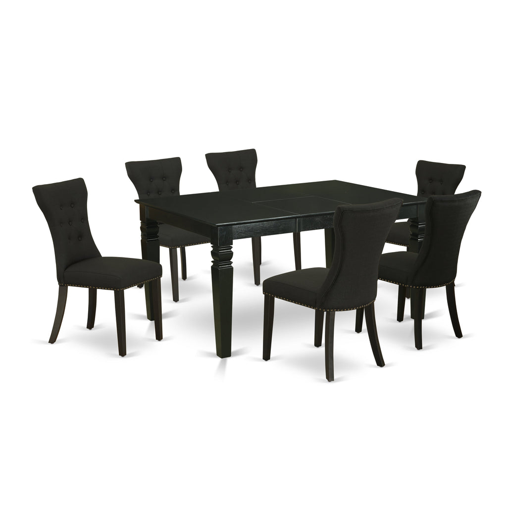 East West Furniture WEGA7-BLK-24 7 Piece Kitchen Table Set Consist of a Rectangle Dining Table with Butterfly Leaf and 6 Black Linen Fabric Parsons Dining Chairs, 42x60 Inch, Black