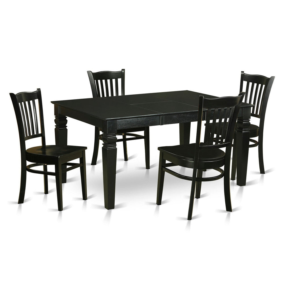 East West Furniture WEGR5-BLK-W 5 Piece Modern Dining Table Set Includes a Rectangle Wooden Table with Butterfly Leaf and 4 Dining Chairs, 42x60 Inch, Black
