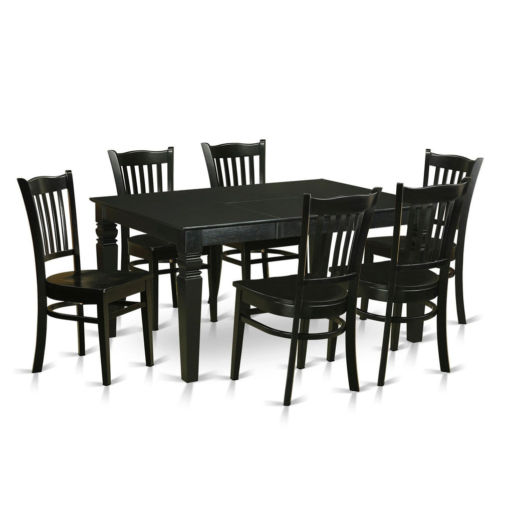 East West Furniture WEGR7-BLK-W 7 Piece Dining Table Set Consist of a Rectangle Dining Room Table with Butterfly Leaf and 6 Wooden Seat Chairs, 42x60 Inch, Black