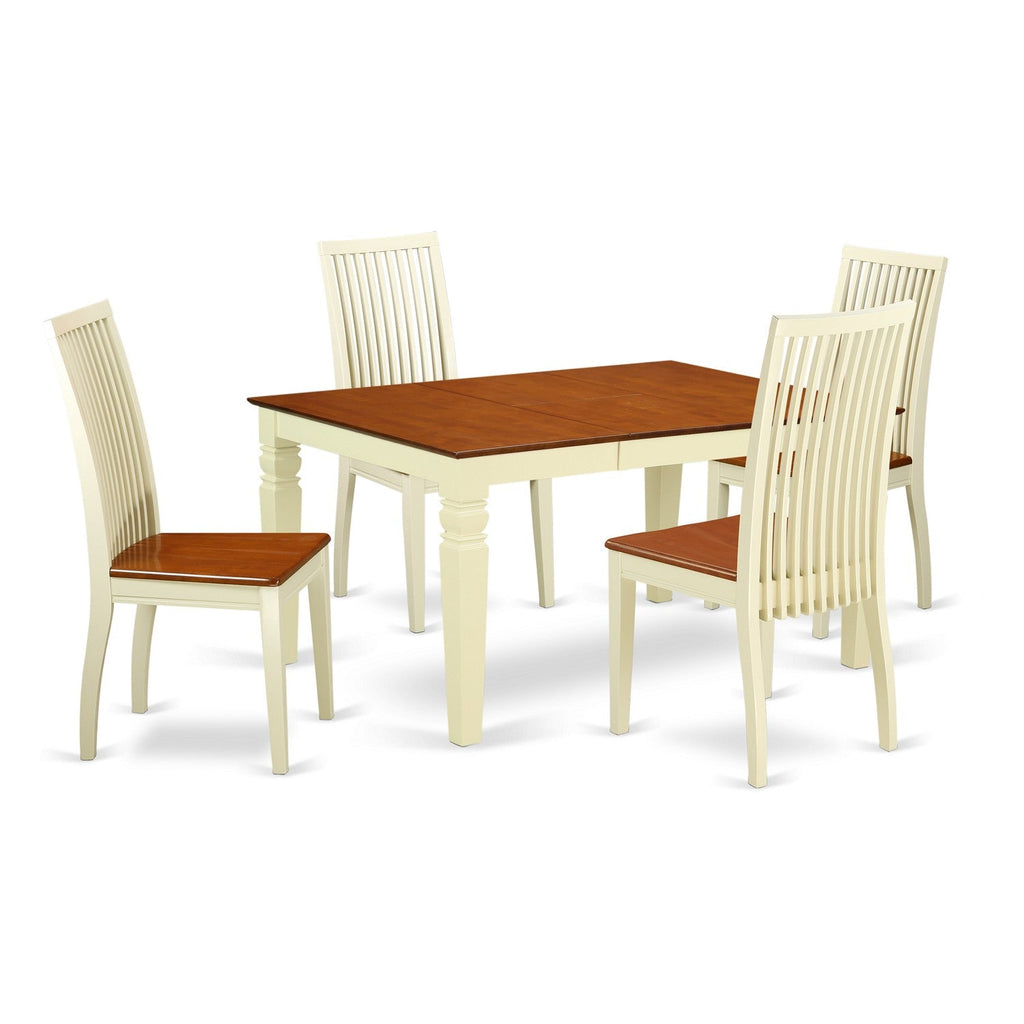East West Furniture WEIP5-BMK-W 5 Piece Dining Set Includes a Rectangle Dining Table with Butterfly Leaf and 4 Kitchen Chairs, 42x60 Inch, Buttermilk & Cherry