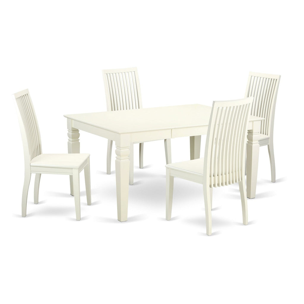 East West Furniture WEIP5-LWH-W 5 Piece Dining Set Includes a Rectangle Dining Table with Butterfly Leaf and 4 Kitchen Chairs, 42x60 Inch, Linen White