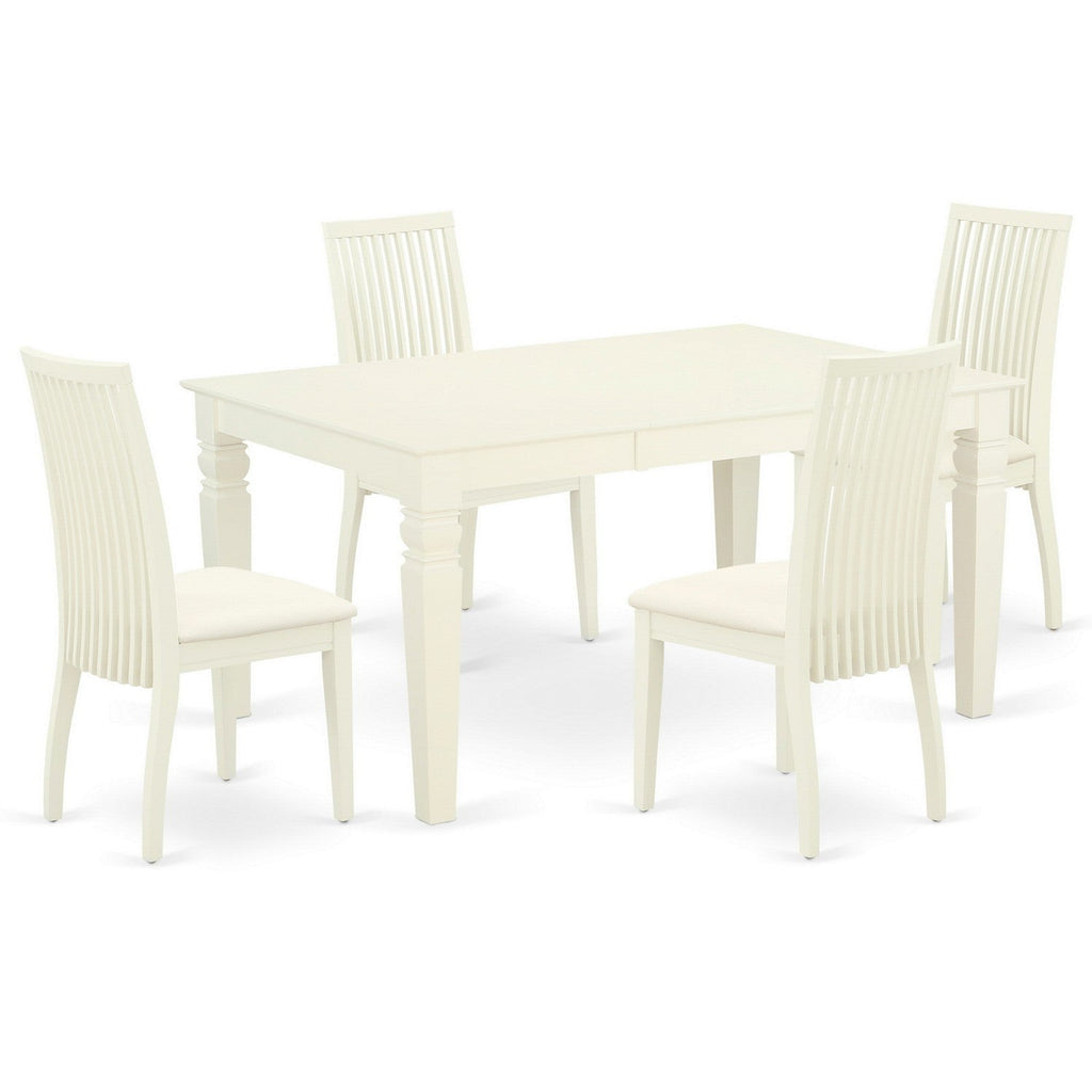 East West Furniture WEIP5-WHI-C 5 Piece Dining Room Table Set Includes a Rectangle Kitchen Table with Butterfly Leaf and 4 Linen Fabric Upholstered Dining Chairs, 42x60 Inch, Linen White