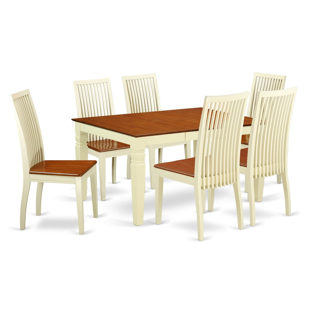 East West Furniture WEIP7-BMK-W 7 Piece Dining Set Consist of a Rectangle Dining Room Table with Butterfly Leaf and 6 Kitchen Chairs, 42x60 Inch, Buttermilk & Cherry