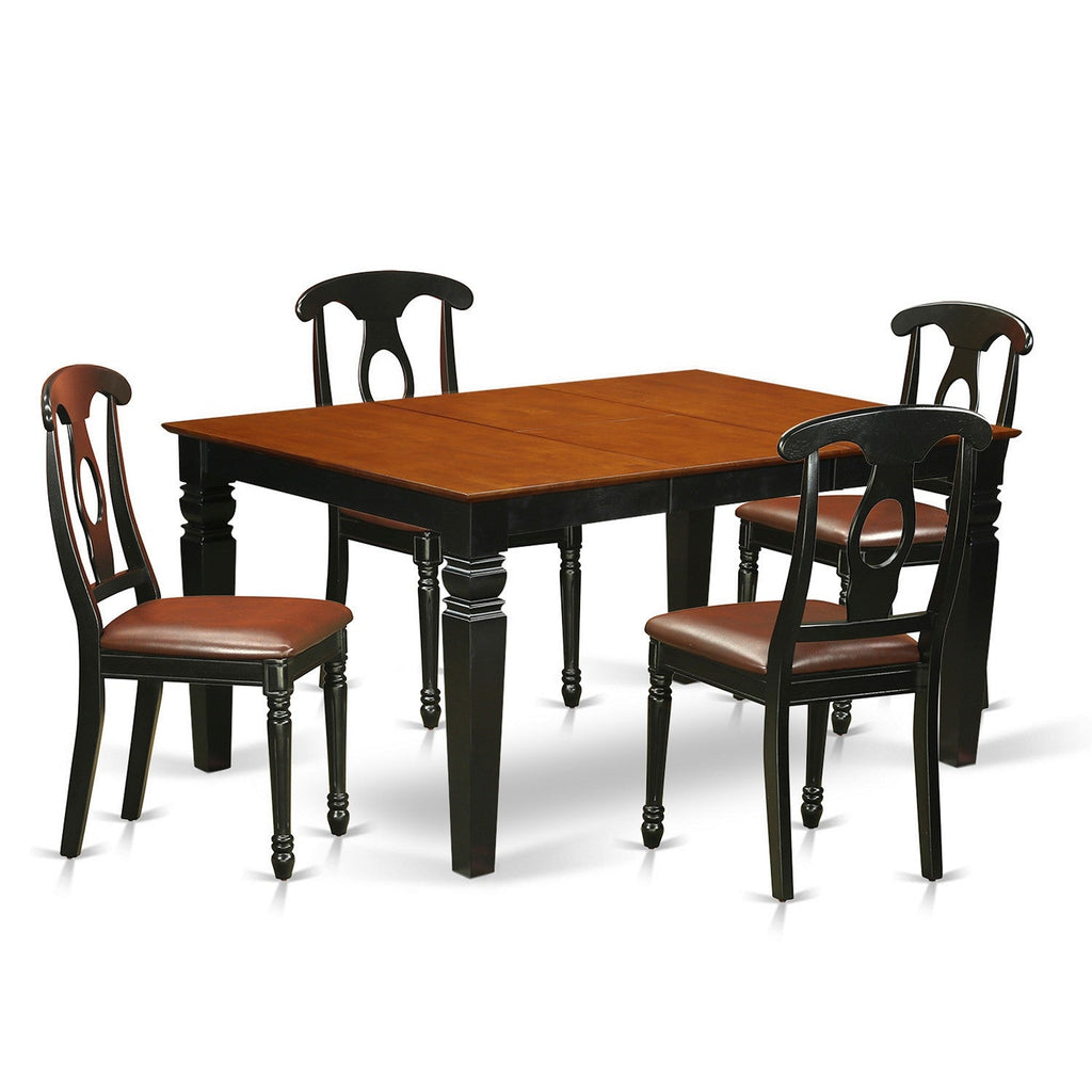 East West Furniture WEKE5-BCH-LC 5 Piece Kitchen Table & Chairs Set Includes a Rectangle Dining Room Table with Butterfly Leaf and 4 Faux Leather Upholstered Chairs, 42x60 Inch, Black & Cherry