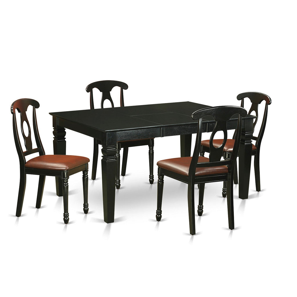East West Furniture WEKE5-BLK-LC 5 Piece Dinette Set for 4 Includes a Rectangle Dining Table with Butterfly Leaf and 4 Faux Leather Dining Room Chairs, 42x60 Inch, Black