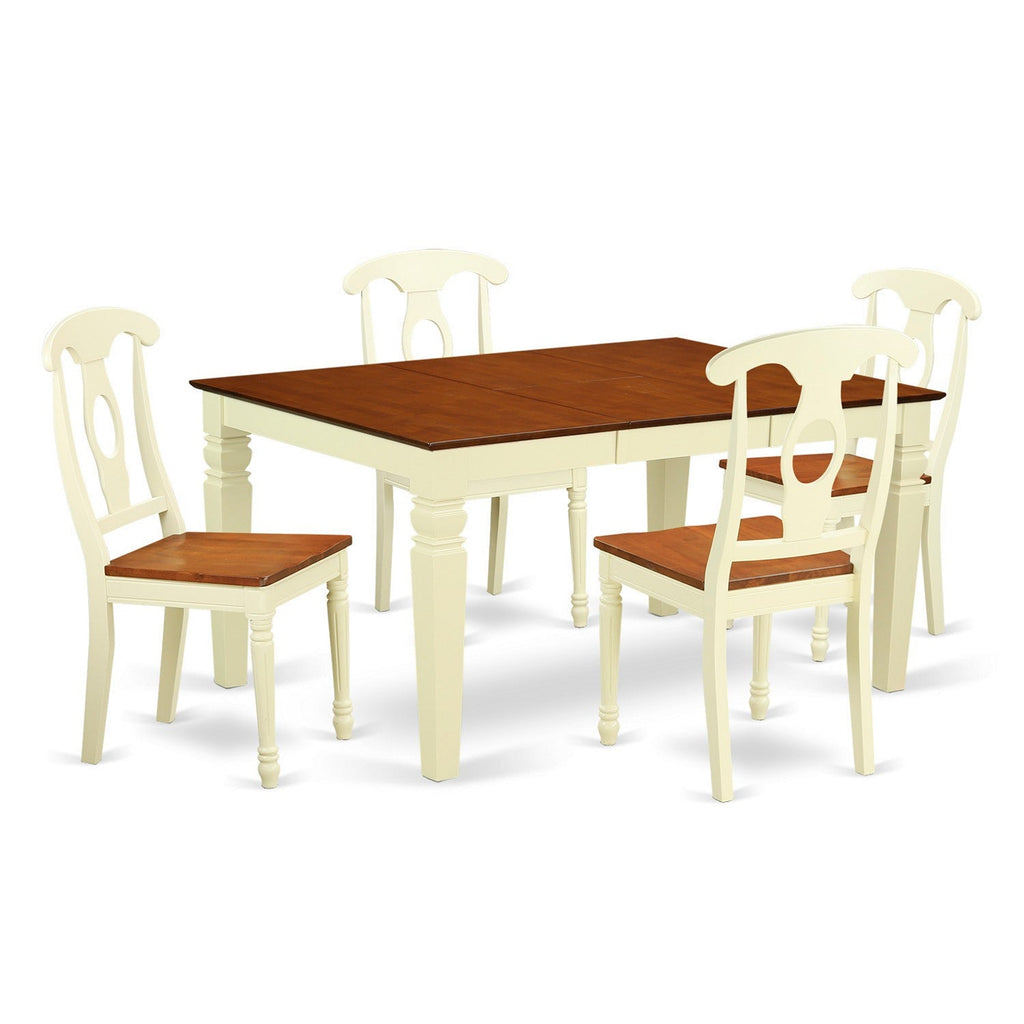 East West Furniture WEKE5-BMK-W 5 Piece Dining Room Table Set Includes a Rectangle Wooden Table with Butterfly Leaf and 4 Kitchen Dining Chairs, 42x60 Inch, Buttermilk & Cherry