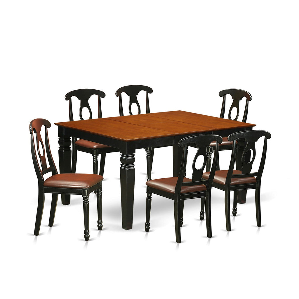 East West Furniture WEKE7-BCH-LC 7 Piece Dining Room Table Set Consist of a Rectangle Kitchen Table with Butterfly Leaf and 6 Faux Leather Upholstered Chairs, 42x60 Inch, Black & Cherry