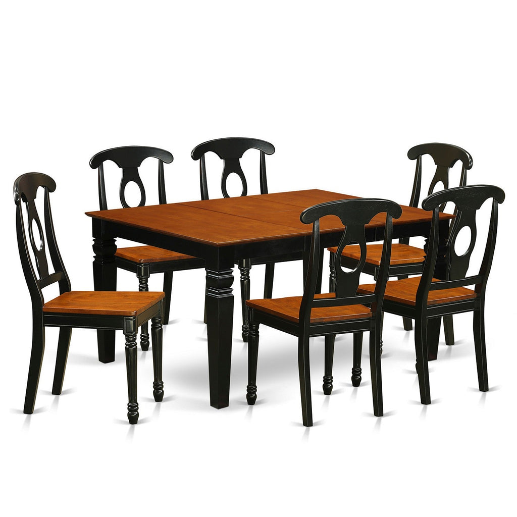 East West Furniture WEKE7-BCH-W 7 Piece Kitchen Table Set Consist of a Rectangle Dining Table with Butterfly Leaf and 6 Dining Room Chairs, 42x60 Inch, Black & Cherry