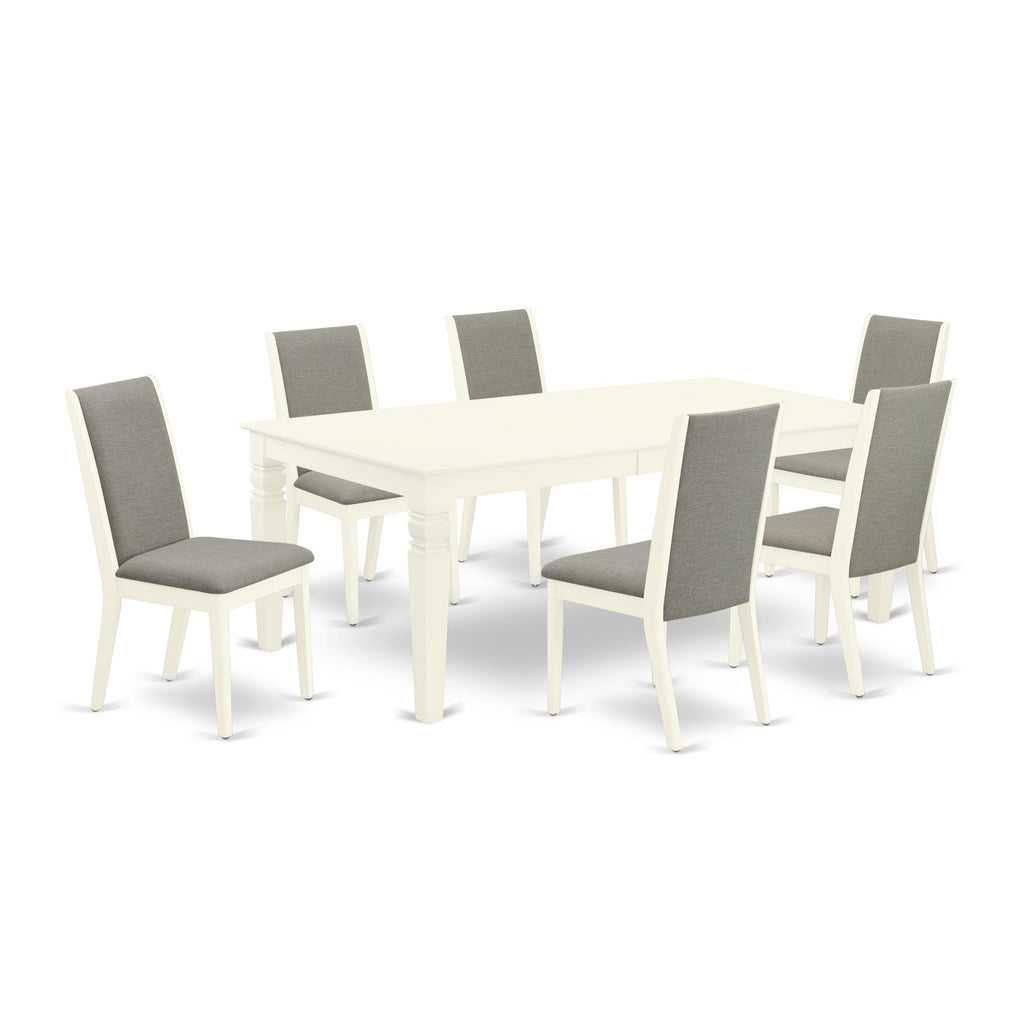 East West Furniture WELA7-WHI-06 7 Piece Dining Set Consist of a Rectangle Dining Room Table with Butterfly Leaf and 6 Shitake Linen Fabric Upholstered Chairs, 42x60 Inch, Linen White