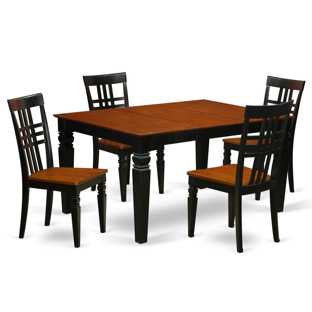 East West Furniture WELG5-BCH-W 5 Piece Dining Set Includes a Rectangle Dining Table with Butterfly Leaf and 4 Kitchen Chairs, 42x60 Inch, Black & Cherry