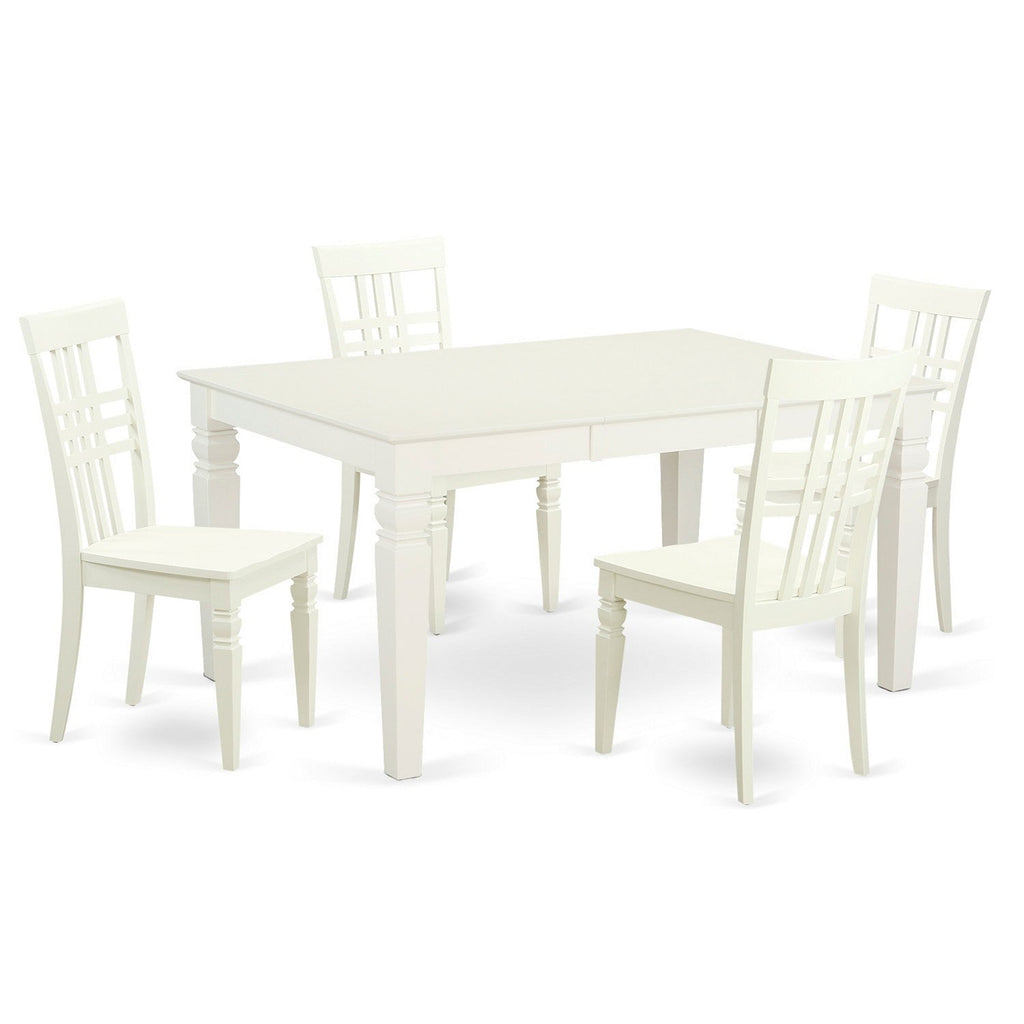 East West Furniture WELG5-LWH-W 5 Piece Kitchen Table Set for 4 Includes a Rectangle Dining Room Table with Butterfly Leaf and 4 Solid Wood Seat Chairs, 42x60 Inch, Linen White