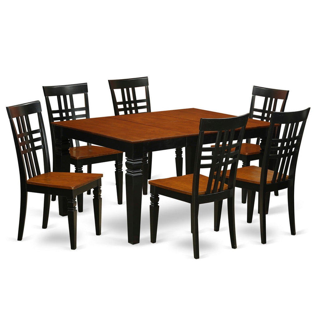 East West Furniture WELG7-BCH-W 7 Piece Dining Set Consist of a Rectangle Dining Table with Butterfly Leaf and 6 Kitchen Chairs, 42x60 Inch, Black & Cherry