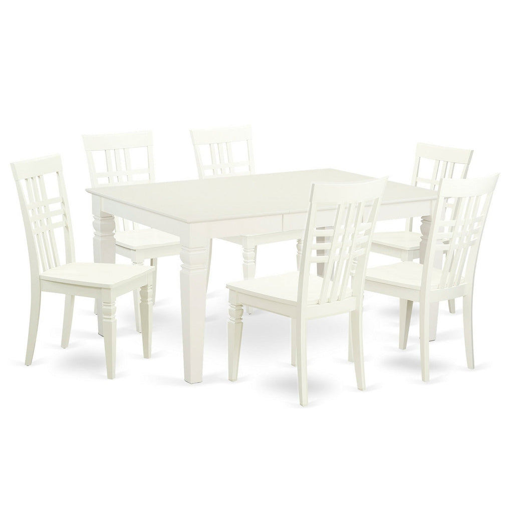 East West Furniture WELG7-LWH-W 7 Piece Kitchen Table & Chairs Set Consist of a Rectangle Dining Table with Butterfly Leaf and 6 Dining Room Chairs, 42x60 Inch, Linen White