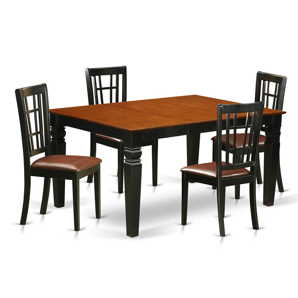 East West Furniture WENI5-BCH-LC 5 Piece Kitchen Table Set for 4 Includes a Rectangle Dining Table with Butterfly Leaf and 4 Faux Leather Dining Room Chairs, 42x60 Inch, Black & Cherry