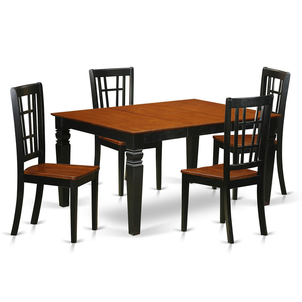 East West Furniture WENI5-BCH-W 5 Piece Dinette Set for 4 Includes a Rectangle Dining Room Table with Butterfly Leaf and 4 Dining Chairs, 42x60 Inch, Black & Cherry