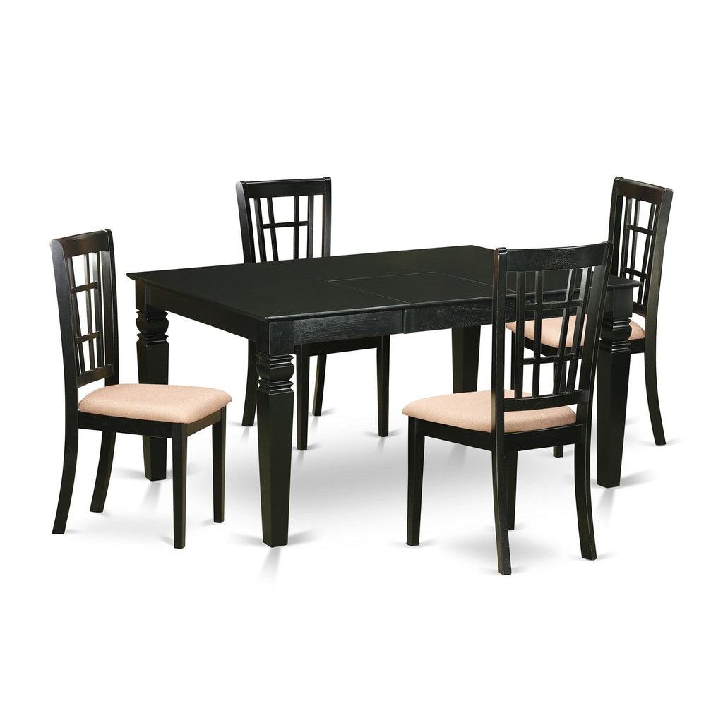 East West Furniture WENI5-BLK-C 5 Piece Dining Room Furniture Set Includes a Rectangle Kitchen Table with Butterfly Leaf and 4 Linen Fabric Upholstered Chairs, 42x60 Inch, Black
