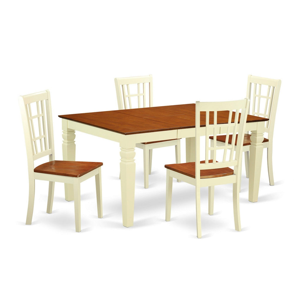 East West Furniture WENI5-BMK-W 5 Piece Kitchen Table Set for 4 Includes a Rectangle Dining Room Table with Butterfly Leaf and 4 Dining Chairs, 42x60 Inch, Buttermilk & Cherry