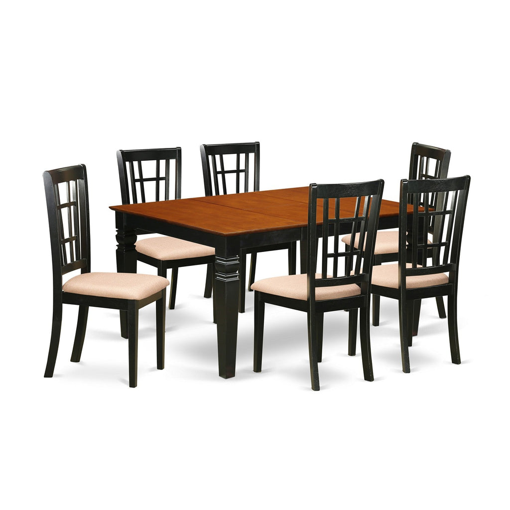 East West Furniture WENI7-BCH-C 7 Piece Dining Room Furniture Set Consist of a Rectangle Kitchen Table with Butterfly Leaf and 6 Linen Fabric Upholstered Chairs, 42x60 Inch, Black & Cherry