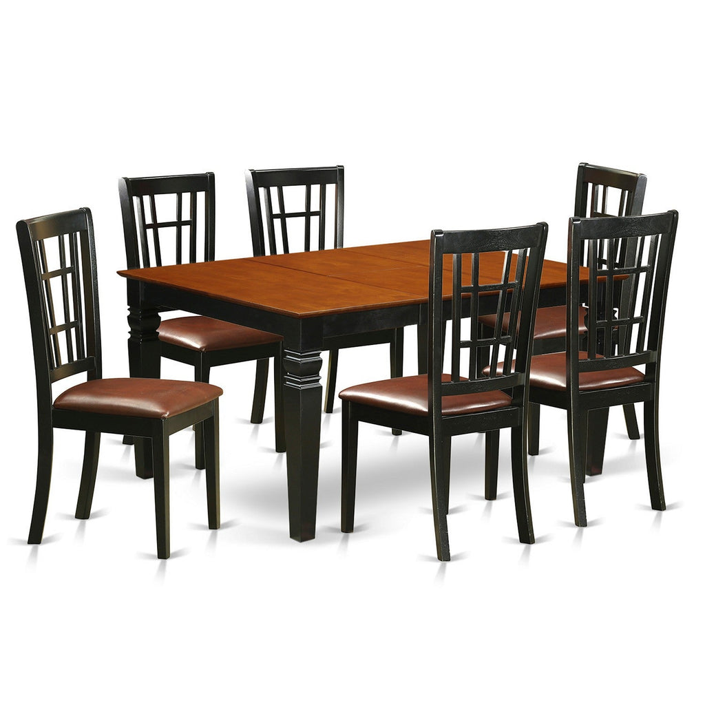 East West Furniture WENI7-BCH-LC 7 Piece Kitchen Table Set Consist of a Rectangle Dining Table with Butterfly Leaf and 6 Faux Leather Dining Room Chairs, 42x60 Inch, Black & Cherry