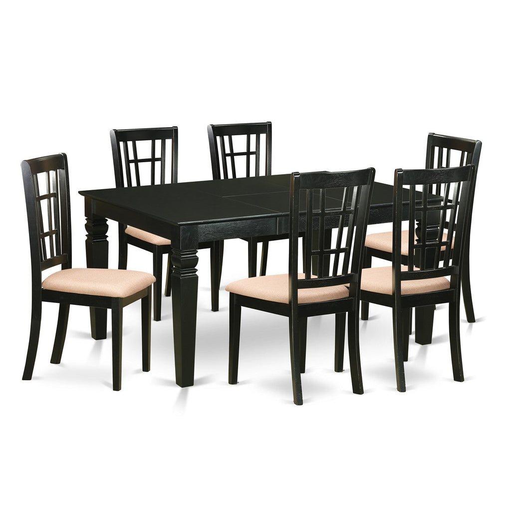East West Furniture WENI7-BLK-C 7 Piece Dining Set Consist of a Rectangle Dining Room Table with Butterfly Leaf and 6 Linen Fabric Upholstered Kitchen Chairs, 42x60 Inch, Black