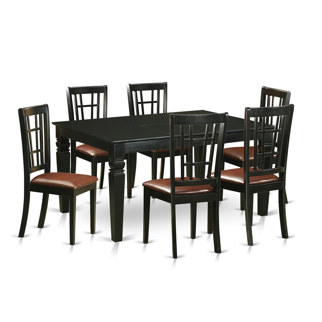 East West Furniture WENI7-BLK-LC 7 Piece Dining Room Table Set Consist of a Rectangle Wooden Table with Butterfly Leaf and 6 Faux Leather Kitchen Dining Chairs, 42x60 Inch, Black
