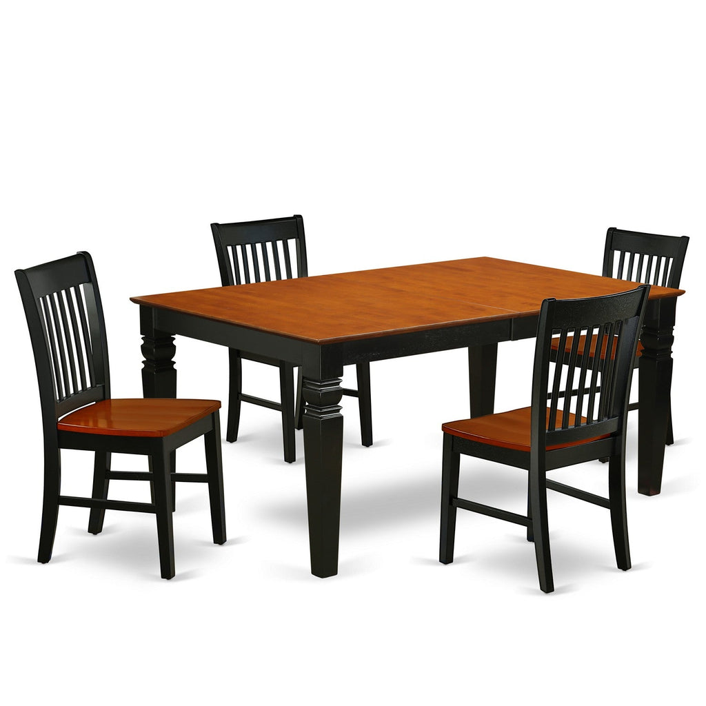 East West Furniture WENO5-BCH-W 5 Piece Kitchen Table Set for 4 Includes a Rectangle Dining Room Table with Butterfly Leaf and 4 Dining Chairs, 42x60 Inch, Black & Cherry