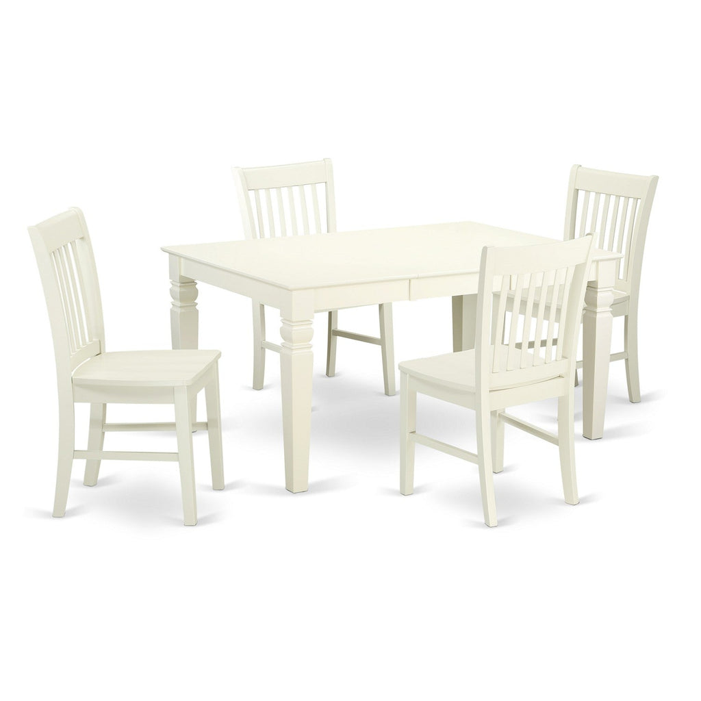 East West Furniture WENO5-LWH-W 5 Piece Dinette Set for 4 Includes a Rectangle Dining Room Table with Butterfly Leaf and 4 Kitchen Dining Chairs, 42x60 Inch, Linen White
