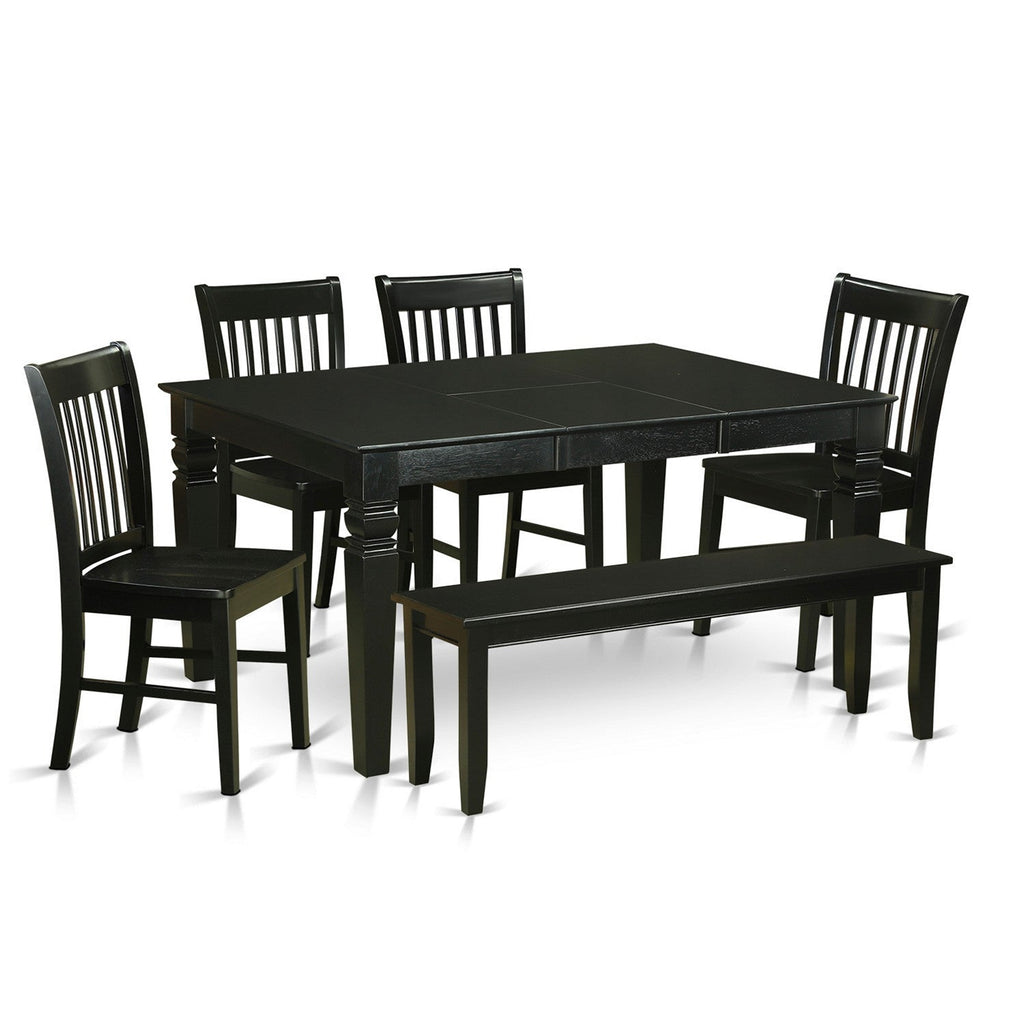 East West Furniture WENO6D-BLK-W 6 Piece Kitchen Table & Chairs Set Contains a Rectangle Dining Room Table with Butterfly Leaf and 4 Dining Chairs with a Bench, 42x60 Inch, Black