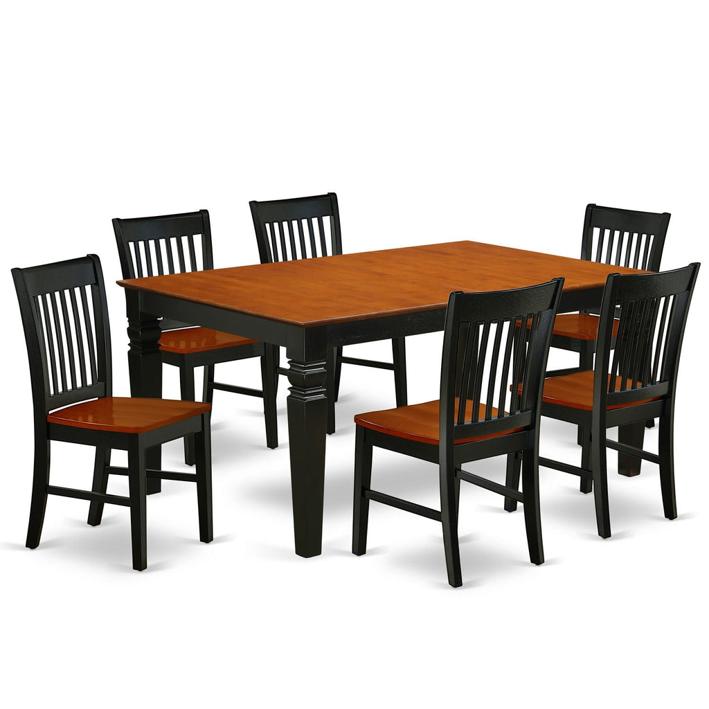 East West Furniture WENO7-BCH-W 7 Piece Dining Set Consist of a Rectangle Dining Table with Butterfly Leaf and 6 Kitchen Chairs, 42x60 Inch, Black & Cherry